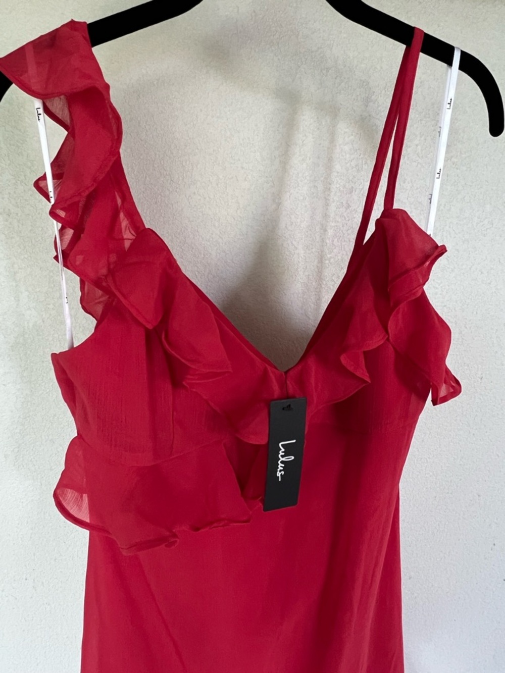Lulu's Red Ruffle V-Neck Mini Dress Size Small - Picture 4 of 5